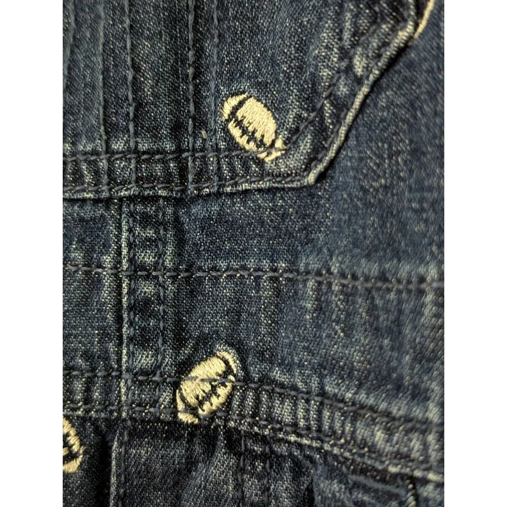 VTG OshKosh Bgosh Jean Overalls 12 Months Embroidered Footballs Blue Denim Logo